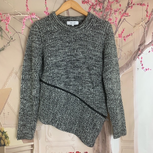 John + Jenn Sweaters - John + Jenn Charcoal Asymmetrical Zipper Sweater